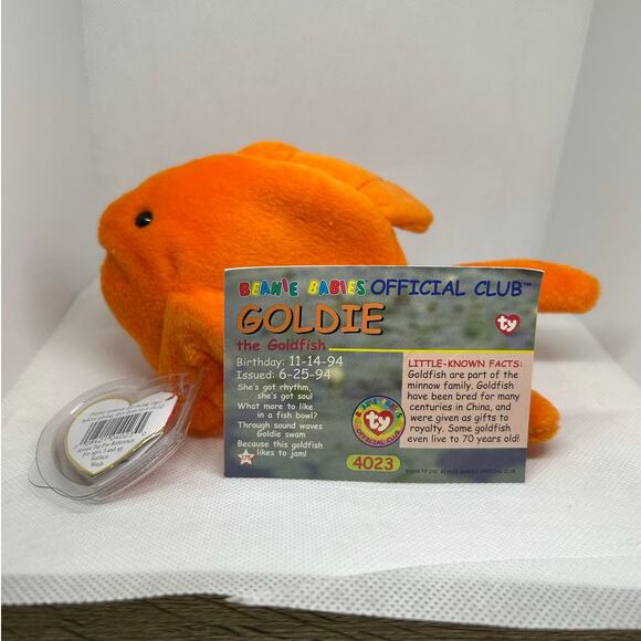 TY BEANIE BABIES GOLDIE the GOLDFISH 1993 Plush Stuffed Animal & Card - Picture 7 of 8